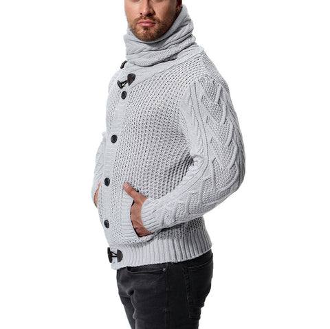 Slim Men's Knit Lapel Long Sleeve  Solid Color Regular Sweater for Men Winter High Neck
