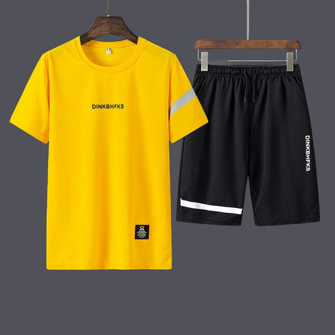 Casual Male Tracksuit Clothing Summer Men Set Fitness Suit Sporting Suits Short Sleeve T Shirt Shorts Quick Drying 2 Piece Set