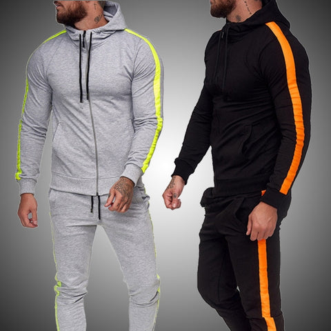 Men's Fashion Solid Color Striped Hoodie Set 2020 Men Casual Hooded Tracksuit Suit Male Winter Gym Sweatshirt Hoodies Pants Sets