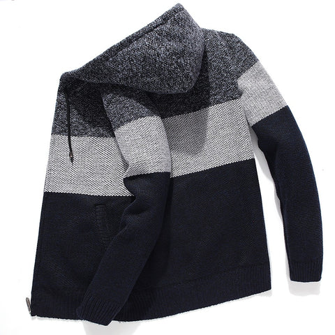 Men Hooded Sweatercoat Japan Style Stitching color Long sleeve Men Sweaters Casual Streetwear Harajuku Cardigan Sweaters Mens