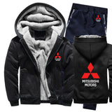 Hoodies Men Mitsubishi Car Logo Mens Hoodies Suit Winter Thicken Warm Fleece cotton Zipper Tracksuit Mens Jacket+Pants 2Pcs Sets