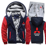 Hoodies Men Mitsubishi Car Logo Mens Hoodies Suit Winter Thicken Warm Fleece cotton Zipper Tracksuit Mens Jacket+Pants 2Pcs Sets