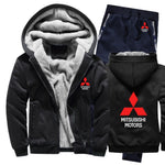 Hoodies Men Mitsubishi Car Logo Mens Hoodies Suit Winter Thicken Warm Fleece cotton Zipper Tracksuit Mens Jacket+Pants 2Pcs Sets