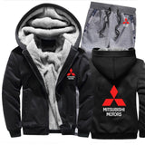 Hoodies Men Mitsubishi Car Logo Mens Hoodies Suit Winter Thicken Warm Fleece cotton Zipper Tracksuit Mens Jacket+Pants 2Pcs Sets