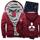 Hoodies Men Mitsubishi Car Logo Mens Hoodies Suit Winter Thicken Warm Fleece cotton Zipper Tracksuit Mens Jacket+Pants 2Pcs Sets