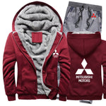 Hoodies Men Mitsubishi Car Logo Mens Hoodies Suit Winter Thicken Warm Fleece cotton Zipper Tracksuit Mens Jacket+Pants 2Pcs Sets