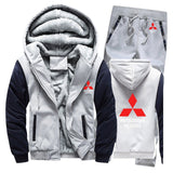 Hoodies Men Mitsubishi Car Logo Mens Hoodies Suit Winter Thicken Warm Fleece cotton Zipper Tracksuit Mens Jacket+Pants 2Pcs Sets