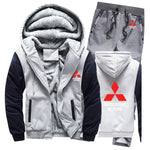 Hoodies Men Mitsubishi Car Logo Mens Hoodies Suit Winter Thicken Warm Fleece cotton Zipper Tracksuit Mens Jacket+Pants 2Pcs Sets