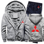 Hoodies Men Mitsubishi Car Logo Mens Hoodies Suit Winter Thicken Warm Fleece cotton Zipper Tracksuit Mens Jacket+Pants 2Pcs Sets