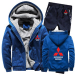 Hoodies Men Mitsubishi Car Logo Mens Hoodies Suit Winter Thicken Warm Fleece cotton Zipper Tracksuit Mens Jacket+Pants 2Pcs Sets