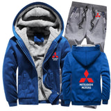 Hoodies Men Mitsubishi Car Logo Mens Hoodies Suit Winter Thicken Warm Fleece cotton Zipper Tracksuit Mens Jacket+Pants 2Pcs Sets