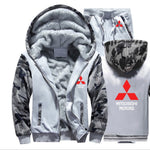 Hoodies Men Mitsubishi Car Logo Mens Hoodies Suit Winter Thicken Warm Fleece cotton Zipper Tracksuit Mens Jacket+Pants 2Pcs Sets