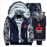 Hoodies Men Mitsubishi Car Logo Mens Hoodies Suit Winter Thicken Warm Fleece cotton Zipper Tracksuit Mens Jacket+Pants 2Pcs Sets