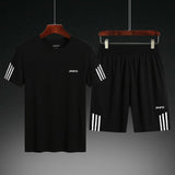 Casual Male Tracksuit Clothing Summer Men Set Fitness Suit Sporting Suits Short Sleeve T Shirt Shorts Quick Drying 2 Piece Set