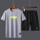 Casual Male Tracksuit Clothing Summer Men Set Fitness Suit Sporting Suits Short Sleeve T Shirt Shorts Quick Drying 2 Piece Set