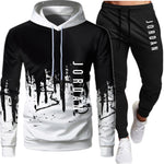 Fashion Letter Print Men Hoodie Suit Autumn Tracksuit Casual Sportsuit Hoodies Sportswear Sweatshirt+Pant Pullover 2 Piece Set